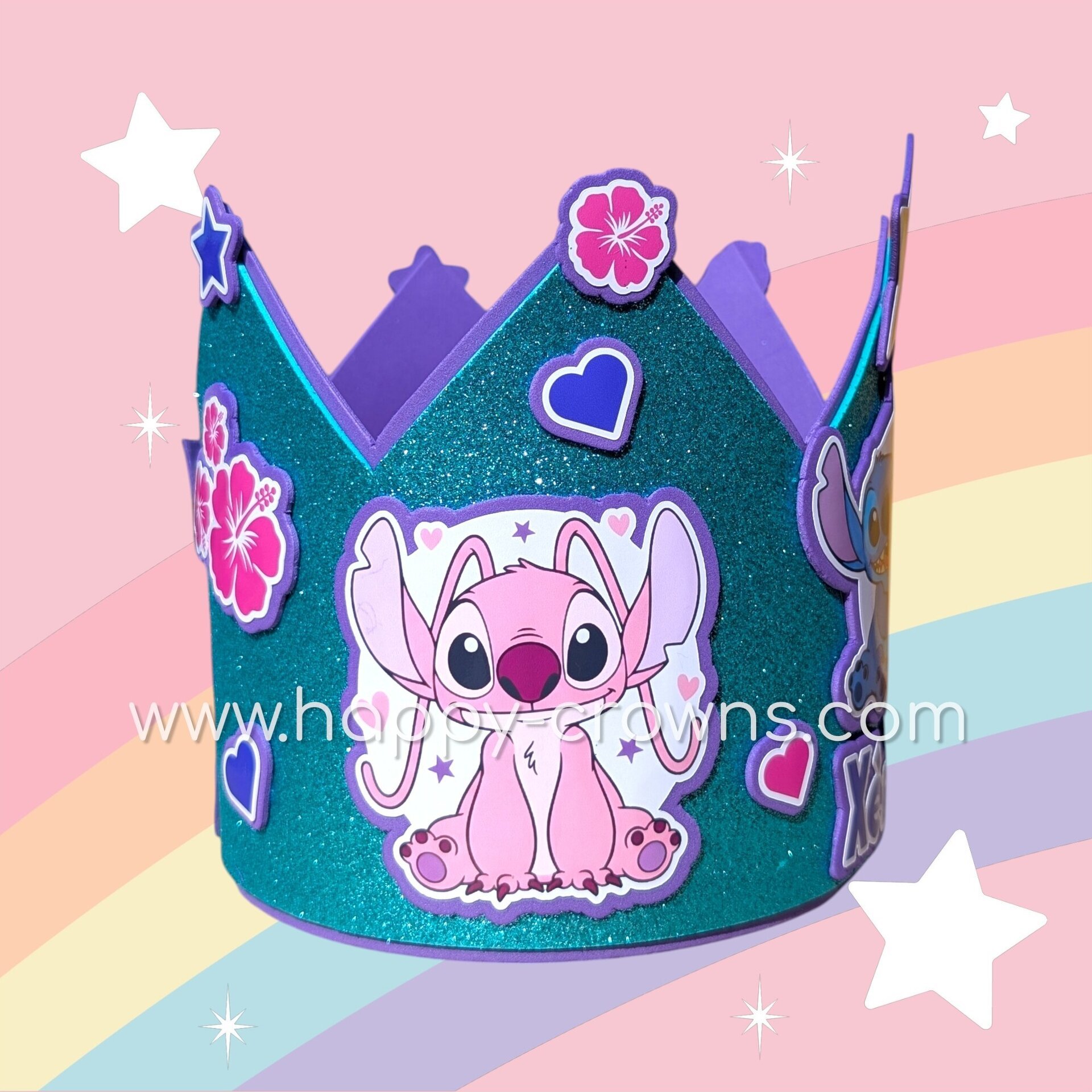 Corona de cumpleaños Stich & Angel personalizada - 3