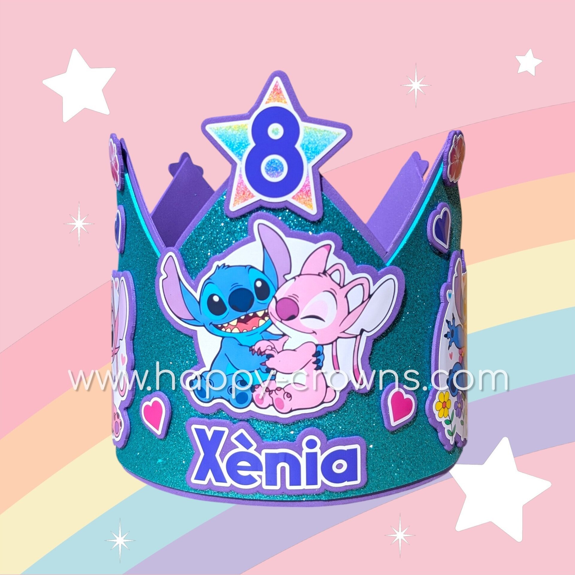 Corona de cumpleaños Stich & Angel personalizada - 1